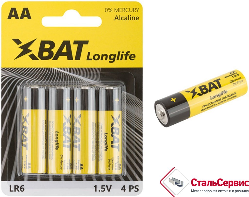 Батарейка щелочная,1,5 В,тип АА,4 шт